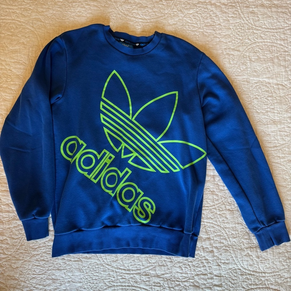 ADIDAS ORIGINALS Vintage Trefoil Crewneck Sweatshirt Women's Medium Blue Green